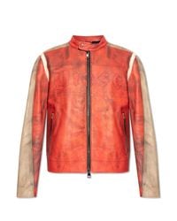 DIESEL Orange Leather Jacket `L-Ruscha` for men
