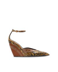 Marni Brown Wedge Sandals With Snake Skin Motif