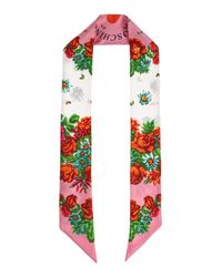 Moschino Red Silk Scarf With Floral Motif