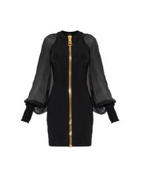 Balmain Black Dress With Transparent Sleeves
