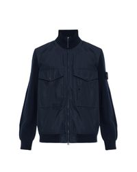 Stone Island Blue Jacket With Logo Patch for men