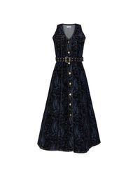 Ganni Blue Denim Dress With Velvet Trim