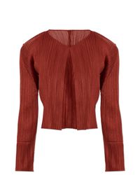 Pleats Please Issey Miyake Red Pleated Cardigan