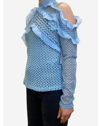 Self-Portrait Blue Crotchet Cold Shoulder Top