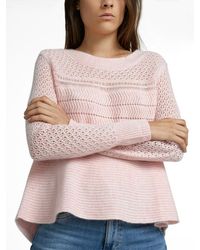 White + Warren - Pink Cashmere Open Work Crewneck - Lyst