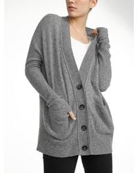 White + Warren - Gray Cashmere Patch Pocket V Cardigan - Lyst
