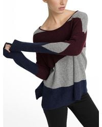 White + Warren - Purple Cashmere Intarsia Open Crewneck - Lyst