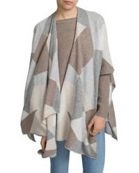 White + Warren - Gray Cashmere Fragmented Intarsia Poncho - Lyst