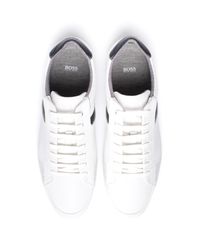BOSS by HUGO BOSS Boss Saturn Lowp White Leather Trainers for Men - Lyst