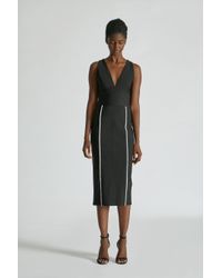 Yigal Azrouël Black V Neck Mechanical Stretch Dress