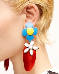Saint Laurent Multicolor Flower And Strawberry Pendant Earrings In Metal, Enamel And Resin