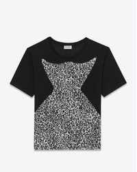 Saint Laurent - Punk Rock Short Sleeve T-shirt In Black And Grey Degrade Leopard Printed Cotton Jersey - Lyst