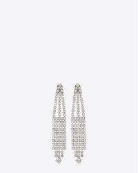 Saint Laurent - Metallic Cocktail Fan Earrings In Silver-toned Brass And Clear Crystal - Lyst