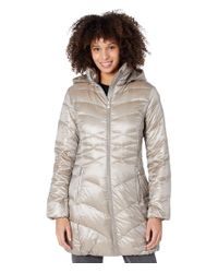 via spiga metallic hooded packable down coat