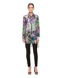 Versace Multicolor Sheer Collared Printed Long Sleeve Blouse
