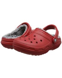 crocs with fur red