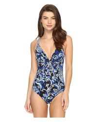 Tommy Bahama Blue Islandsculpt Plunge Crossback One-piece Swimsuit