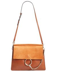 Chlo Faye Small Suede And Leather Shoulder Bag in Beige (SILVER ...