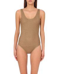 Maje Knitted Scoop-Back Swimsuit - For Women - Metallic