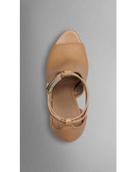 Burberry Peep-Toe Leather Boots - Natural