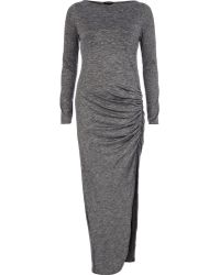 River Island Jersey Ruched Side Maxi Dress in Gray (greymarl) | Lyst