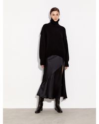 12 STOREEZ Silk Side Slit Skirt - Black