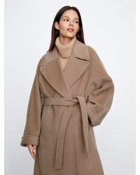 12 STOREEZ Oversized Belted Wool Coat - Brown