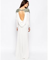 Forever Unique Calista Long Sleeve Maxi Dress With Embellished Shoulders And Open Back - White