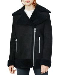 Maje Glavering Shearling Coat - Black