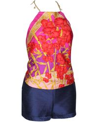 Gianni Versace Couture Ss 2000 Jungle Palm Silk Top Hot Trousers Shorts 3 Pcs Set - Multicolour