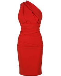 Bebe Braided One Shoulder Dress in Red | Lyst