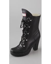 HUNTER Gabby Lace Up High Heel Boots - Black