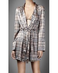 Burberry Satin Check Robe - Natural