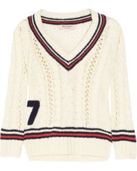Burberry Cropped Cable-Knit Cotton-Blend Sweater in Beige (oyster) | Lyst