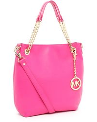 Michael Michael Kors Jet Set Medium Chain Leather Tote Bag in Pink | Lyst