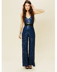 Free People Sapphire Sequin Jumpsuit - Blue