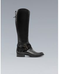 Zara Flat Cowboy Ankle Boot in Black | Lyst