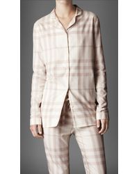Burberry Check Cotton Night Shirt - White