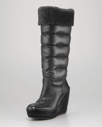 Moncler Locarno Quilted Leather Wedge Boot - Black