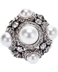 Lanvin Glass Pearl and Crystal Ring - White