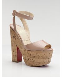 christian louboutin platform sandals Tan patent leather cork heels ...  