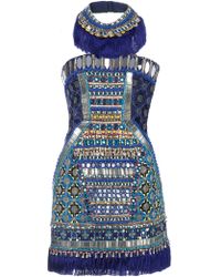 Matthew Williamson Embroidered Beaded Sleeveless Dress - Blue