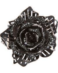 Lanvin Crystal Embellished Flower Ring - Black