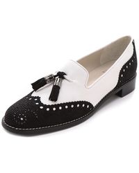 Saint Laurent Two-Tone Leather Penny Loafers in White (black) | Lyst
