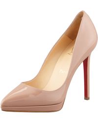 Christian Louboutin Pigalle Plato Patent Platform Red Sole Pump Nude - Pink