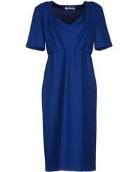Jil Sander Short Sleeve V-Neckline Blue Knee Length Dress