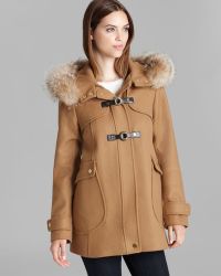 Trina Turk Coat Elizabeth Toggle Fur Trim - Brown
