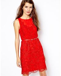 oasis red lace bardot dress