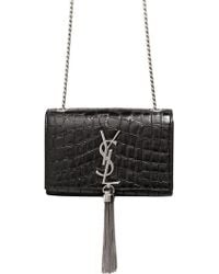 Saint laurent Monogram Kate Medium Crossbody in Gray (Silver) | Lyst