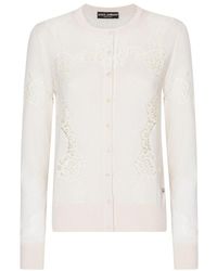 Dolce & Gabbana - Cashmere And Silk Cardigan With Lace Inlay - Lyst